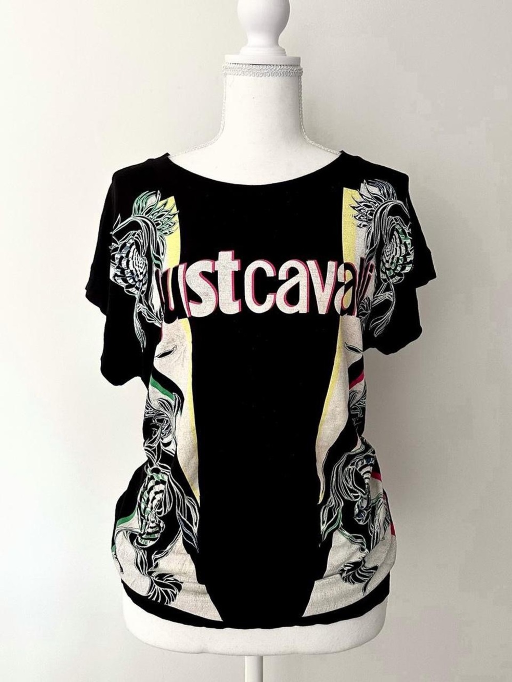 Just Cavalli Black Graphic Logo Slouch Top